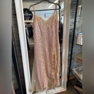 Anthropologie Pink and Gold Sequin Maxi Dress